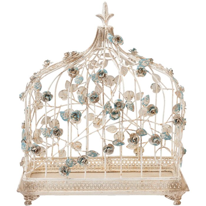 Clayre & Eef 6Y2399 Ptačí klec béžová modrá Shabby Chic 42x21x50 cm