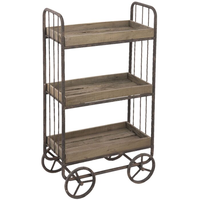 Clayre & Eef 50284 Kuchyňský vozík 51x26x94 cm Hnědý dřevěný železný obdélník