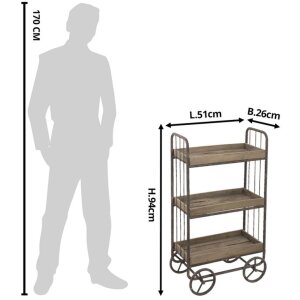 Clayre & Eef 50284 Kuchyňský vozík 51x26x94 cm Hnědý dřevěný železný obdélník
