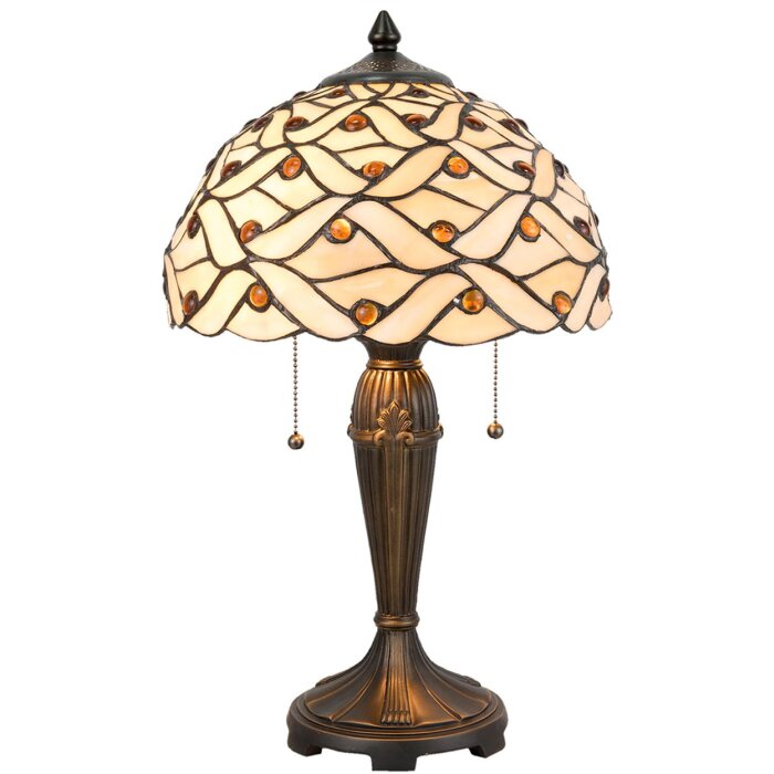 LumiLamp 5LL-5181 Stolní lampa Tiffany Ø 30x50 cm Béžová Hnědý skleněný půlkruh