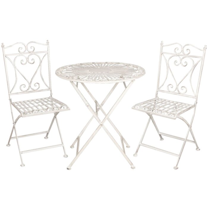 Clayre & Eef Stůl plus 2 židle 5Y0127 Ø 70x75 cm bílý 40x47x94 cm