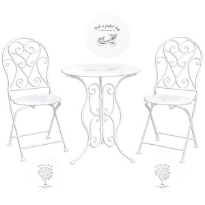 Clayre & Eef Tafel + 2x Stuhl 5Y0192 Ø 60x70 cm weiß 2x Ø 40x40x92 cm weiß