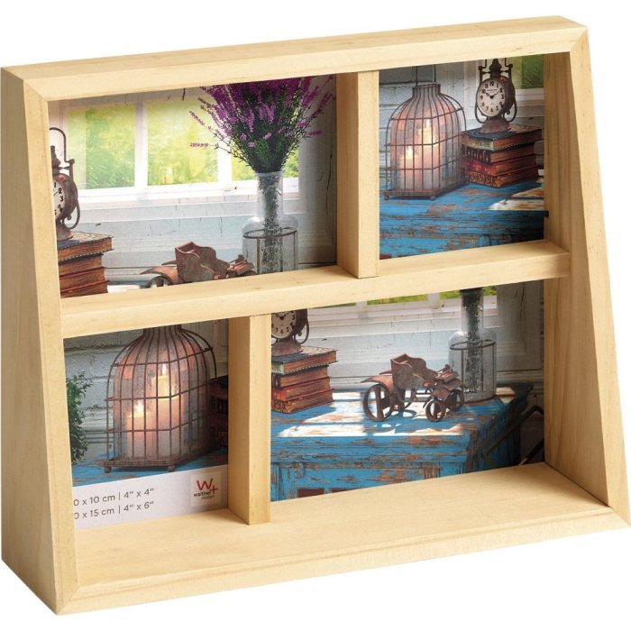 Galerijní rám Rustic 4 fotografie 10x10 cm a 10x15 cm přírodní