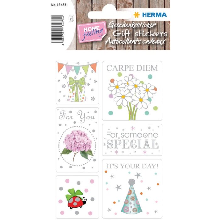 Herma HOME Nálepky na dárky s výšivkou Good Luck stříbrná, 12 kusů