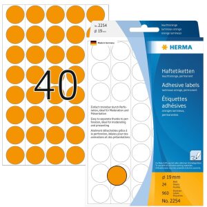 HERMA Vielzwecketiketten leuchtorange Ø 19 mm rund...