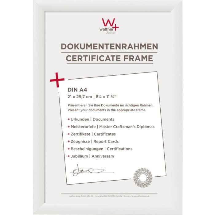 Plastový rámeček Walther Trendstyle 21x29,7 cm A4 bílý rámeček na certifikát