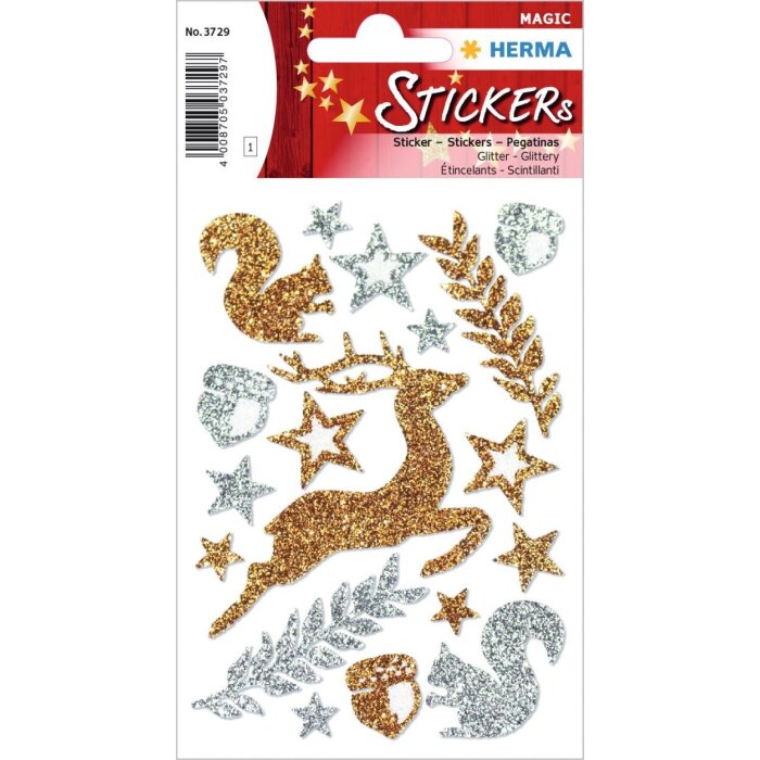 HERMA MAGIC Sticker Waldtiere glittery für Weihnachten