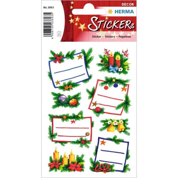 HERMA Weihnachts-Sticker Tannengestecke beglimmert, rot, 10x10 cm
