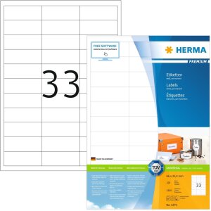 HERMA Etiketten Premium A4 weiß 66x25,4 mm Papier...