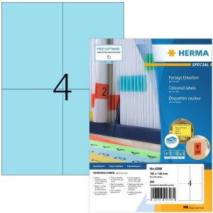 HERMA 4398 Etiketten A4 blau 105x148 mm Papier matt 400 St.