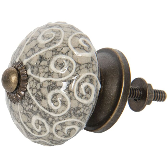 Clayre & Eef 64162 Dveřní knoflík Ø 4 cm Šedohnědý keramický kulatý