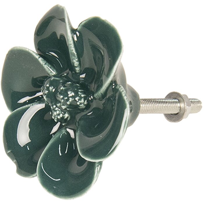 Clayre & Eef 64279 Klika na dveře Ø 4 cm zelené keramické květy