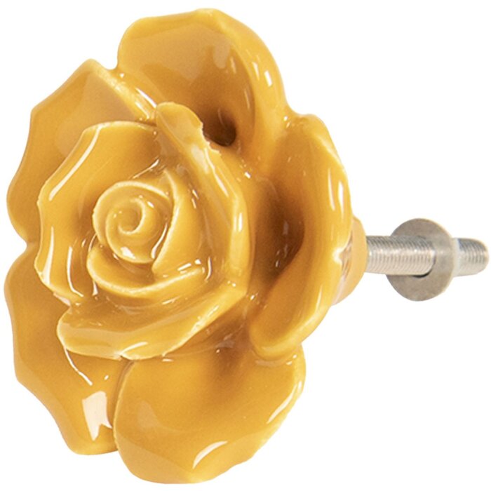 Clayre & Eef 64282 Klika na dveře Ø 4 cm žluté keramické květy