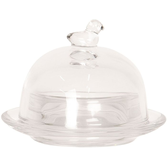 Clayre & Eef 6GL2502 Máslenka Ø 9x7 cm Skleněná kulatá máslenka na ptáky
