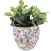 Clayre & Eef 6CE1031S Květináč Ø 13x11 cm Modrobéžový keramický květináč kulatý