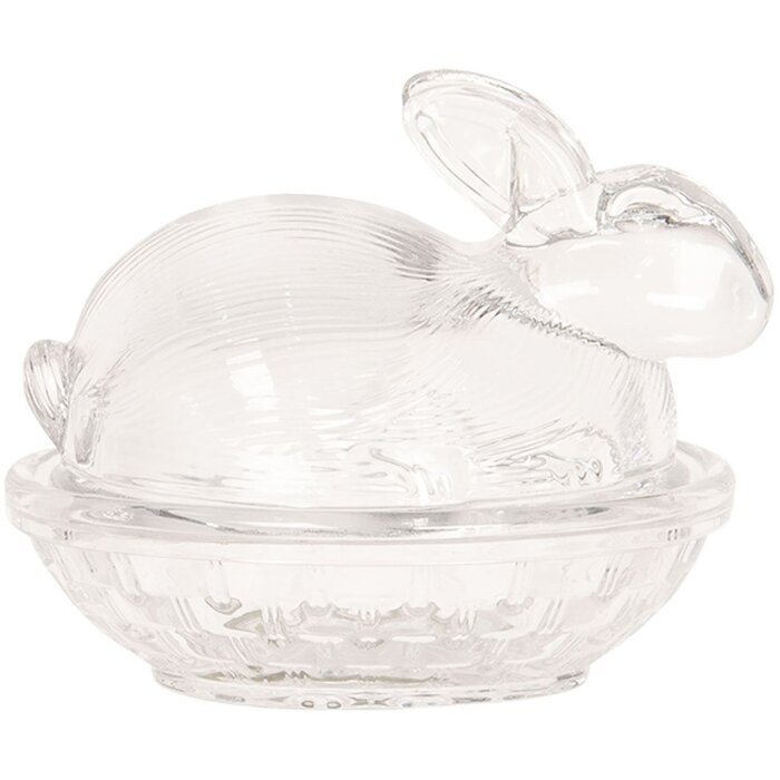 Clayre & Eef 6GL2508 Skleněný hrnec na králíka oválný 12x8x9 cm průhledný s víkem