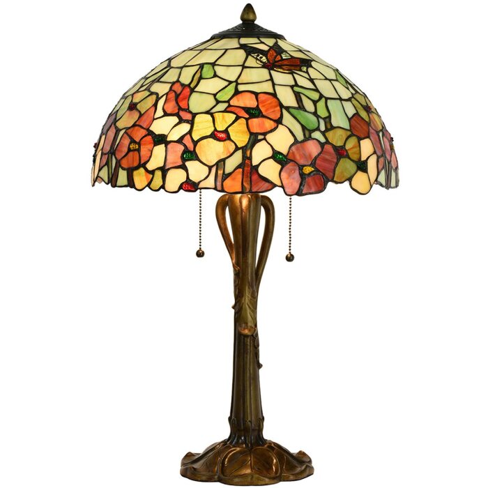 LumiLamp 5LL-5981 Stolní lampa Tiffany Ø 40x63 cm Béžové červené sklo Květy