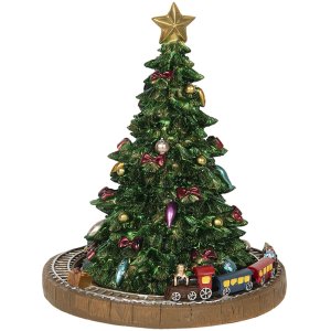 Clayre & Eef 6PR2845 Vánoční stromeček s hudební skříňkou Ø 15x18 cm zelený polyresin