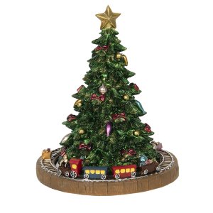 Clayre & Eef 6PR2845 Vánoční stromeček s hudební skříňkou Ø 15x18 cm zelený polyresin