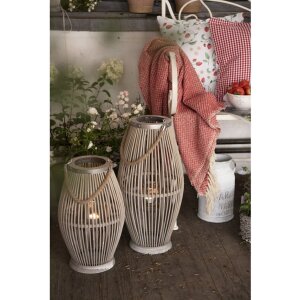 Clayre & Eef 6RO0470M Svítilna Ø 23x40 cm Šedý dřevěný skleněný kulatý svícen