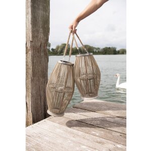 Clayre & Eef 6RO0470M Svítilna Ø 23x40 cm Šedý dřevěný skleněný kulatý svícen