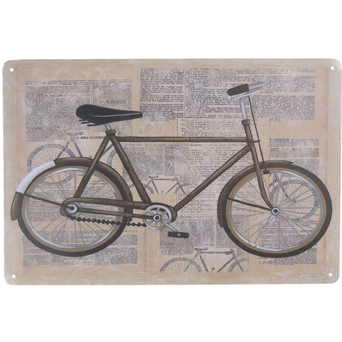 Clayre & Eef 6Y3499 Textový nápis 30x20 cm Béžový kovový nápis Bicycle Obdélníkový nápis