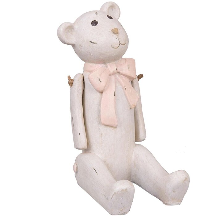 Clayre & Eef Dekorativní medvěd Polyresin White Vintage 14x9x18 cm s pohyblivými pažemi
