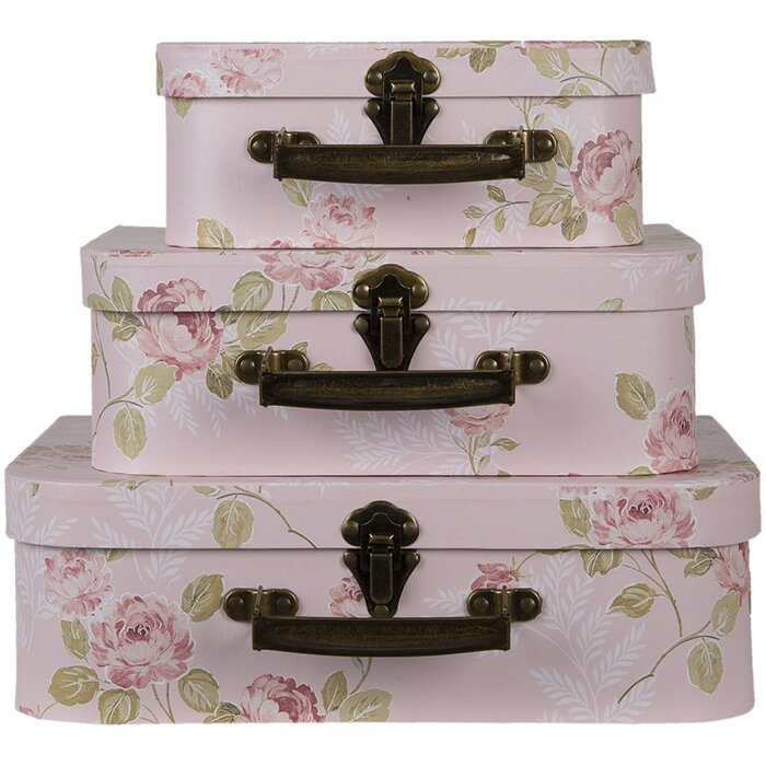 Dekorační kufr (sada 3 kusů) 30x21x9-25x18x9-20x16x8 cm růžový 64751