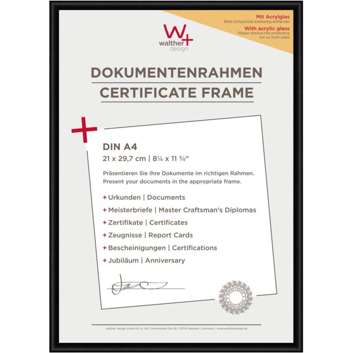Plastový rám Walther New Lifestyle 21x30 cm černé akrylové sklo DIN A4