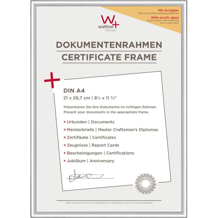 Plastový rám Walther New Lifestyle 21x29,7 cm stříbrné akrylové sklo DIN A4
