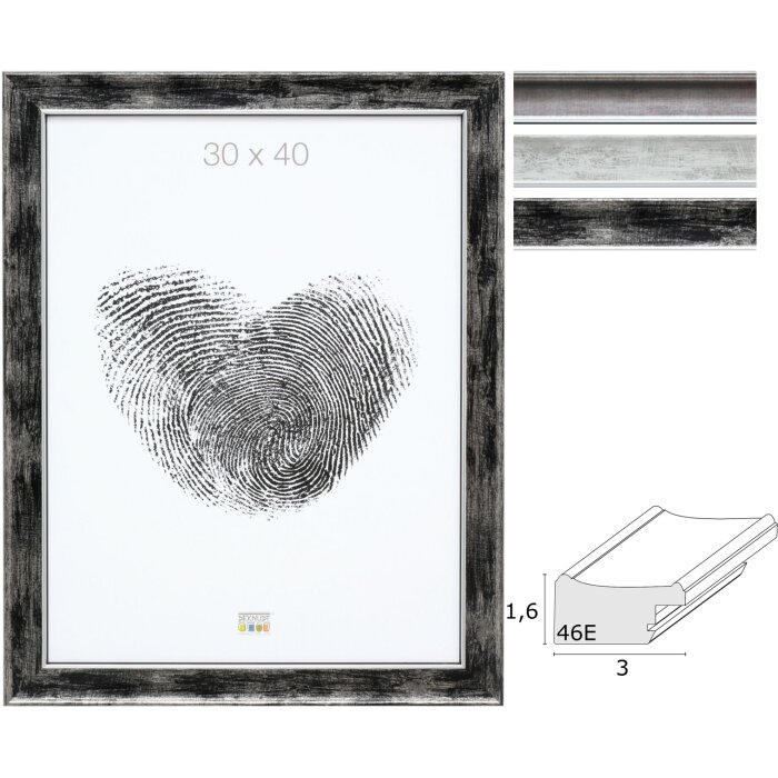 Dřevěný rám S46E Stříbrný okraj antireflexního skla 10x15 cm až 40x50 cm
