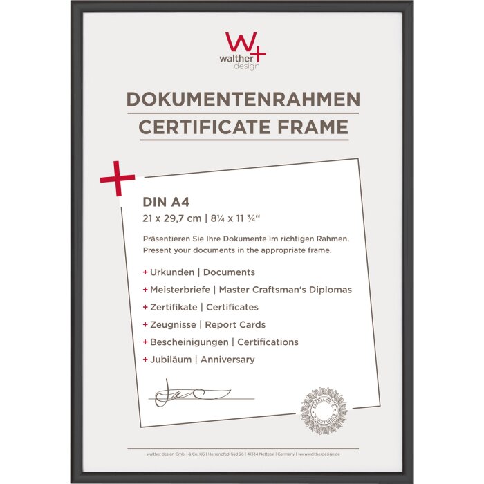 Walther NEW LIFESTYLE Rámeček na dokumenty A4 černý 21x29,7cm