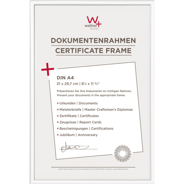 Plastový rámeček Walther NEW LIFESTYLE 21x29,7 cm bílý rámeček na certifikáty DIN A4