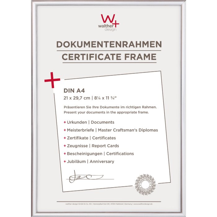 Plastový rámeček Walther New Lifestyle 21x29,7 cm stříbrný rámeček na certifikáty DIN A4