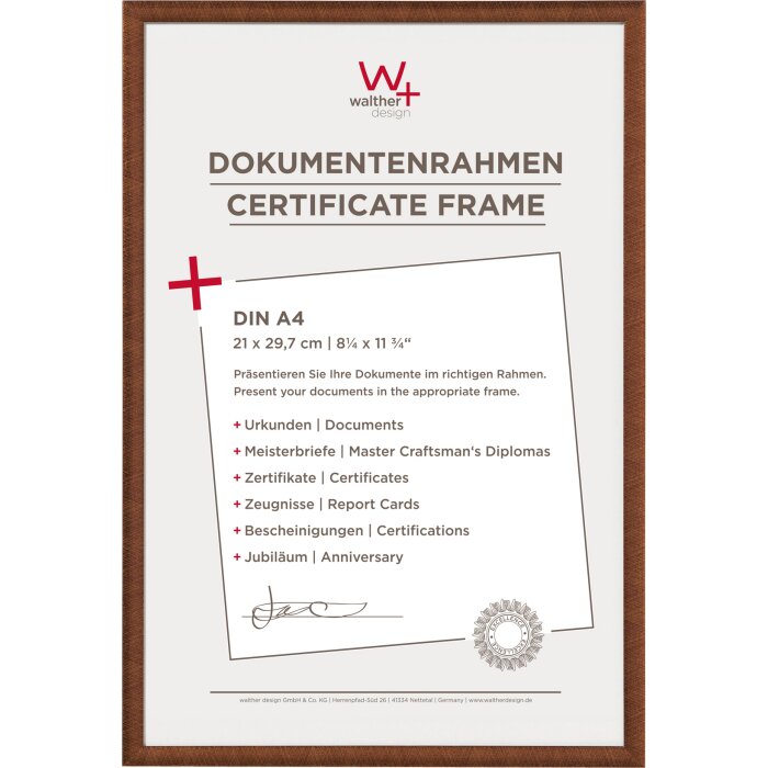 Plastový rámeček Walther NEW LIFESTYLE 21x29,7 cm bronzový rámeček na certifikáty DIN A4
