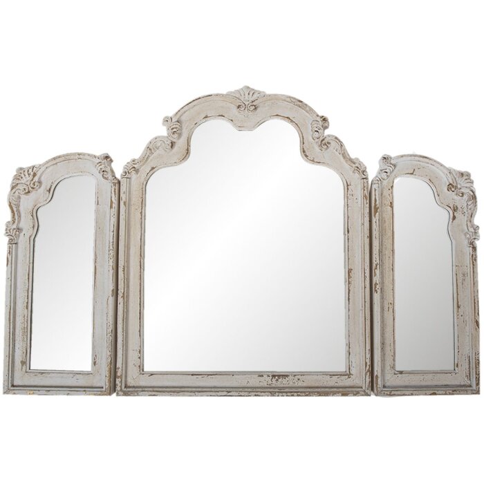 Clayre & Eef 52S240 Nástěnné zrcadlo 66x84 cm Bílé dřevěné obdélníkové kosmetické zrcadlo