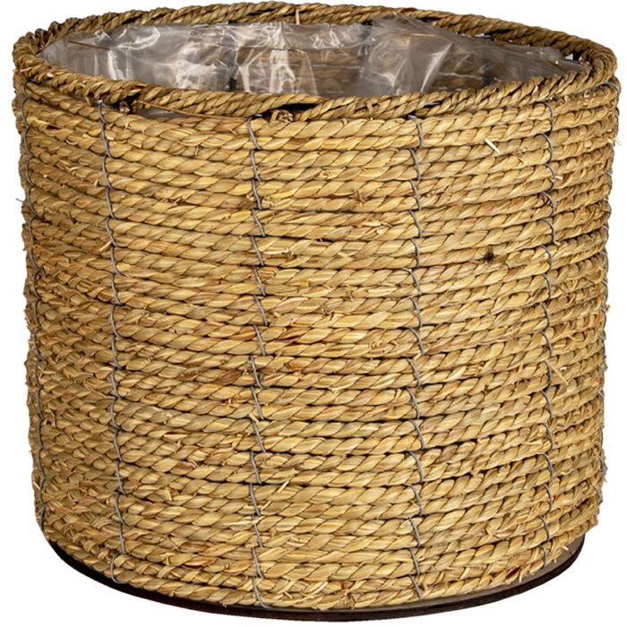 Clayre & Eef 64850 Květináč Ø 30x23 cm Hnědý kulatý pokojový květináč z mořské trávy