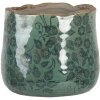 Clayre & Eef 6CE1252S Květináč Ø 13x11 cm Zelené keramické listy kulatý