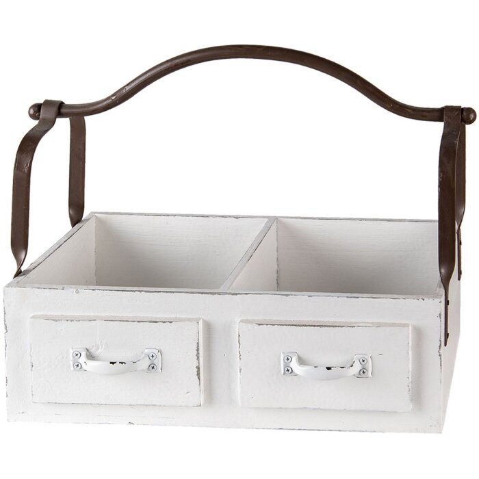 Clayre & Eef 6H1914W Úložný box 41x19x29 cm Bílý dřevo kov
