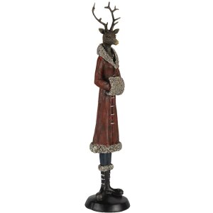 Clayre & Eef dekorace jelen vícebarevný 8x8x35 cm polyresinový zimní kabát