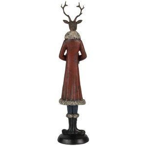 Clayre & Eef dekorace jelen vícebarevný 8x8x35 cm polyresinový zimní kabát