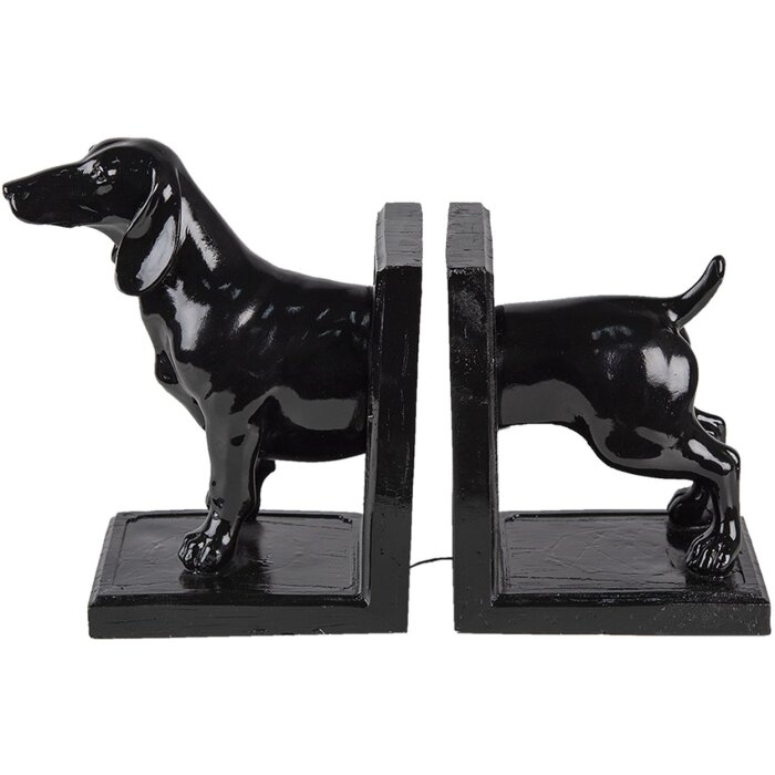 Clayre & Eef 6PR4623 Sada 2 stojánků na knihy Pes 25x9x15 cm Černý plast