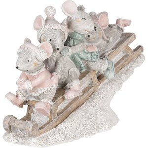 Dekorace Myši na saních vícebarevné 15x5x11 cm 6PR4709