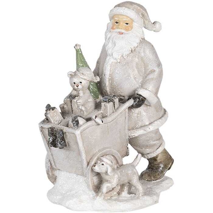 Dekorace Otec Vánoc s vozíkem stříbrná 12x8x15 cm 6PR4728
