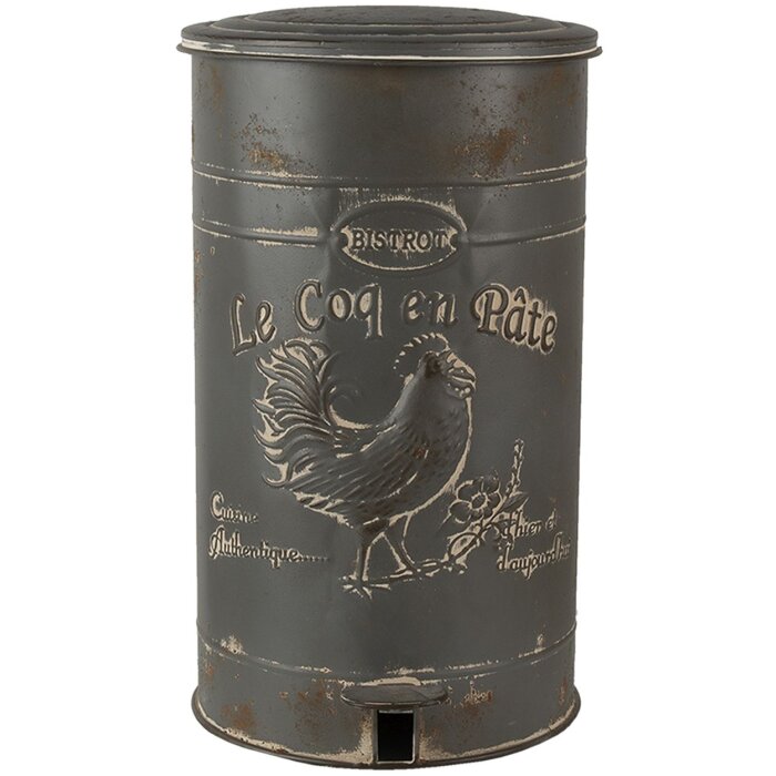 Clayre & Eef Pedal Bin 6Y4244 Grey Ø 27x45 cm Vintage Design Pedal Function