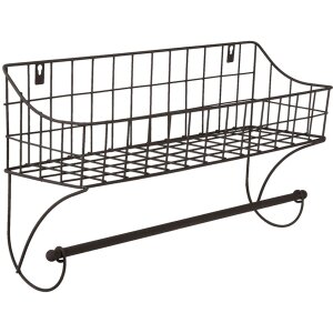 Držák ručníků pro hosty s košem černý 44x12x25 cm 6Y4305