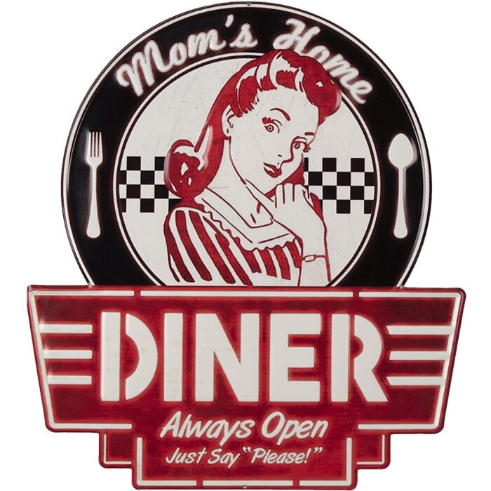 Clayre & Eef 6Y4384 Nápis "Moms Diner" Retro červená/černá 45x50cm