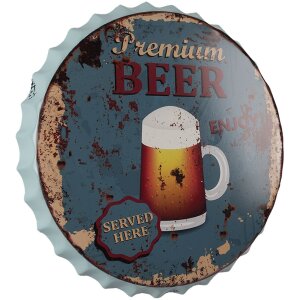 Clayre & Eef 6Y4405 Textová cedule Ø 50 cm Modrá železná nástěnná cedule Premium Beer
