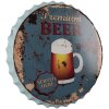 Clayre & Eef 6Y4405 Textová cedule Ø 50 cm Modrá železná nástěnná cedule Premium Beer