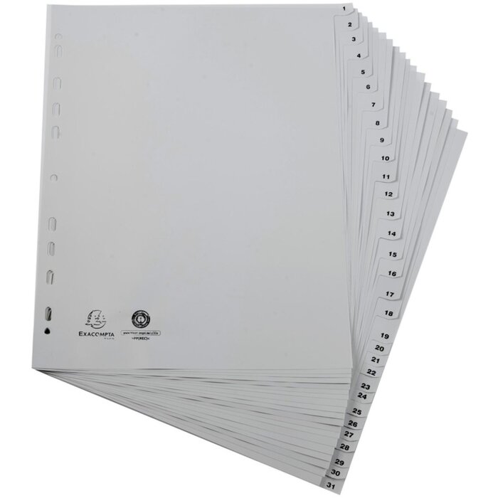 Exacompta register A4+ recyklovaný PP šedý 120µ potištěné záložky 1-31